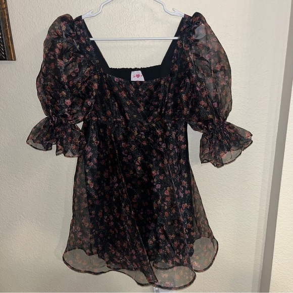Buddy Love Puffy Sleeve Mini Floral Dress Size X-Small - Picture 1 of 8